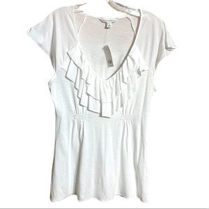 Banana Republic White Ruffled Front Gathered Back Sleeveless Top NWT Sz M